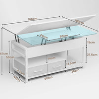 DE.SIKAIC Couchtisch Weiß / Holzwerkstoff / Modern Couchtisch Höhenverstellbar 3-in-1-Multifunktions-Wohnzimmertisch mit 2 Schubladen, Weiß