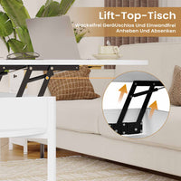 DE.SIKAIC Couchtisch Weiß / Holzwerkstoff / Modern Couchtisch Rund Höhenverstellbarer Kaffeetisch Wohnzimmertisch mit Verstecktem Stauraum Weiß