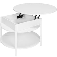 DE.SIKAIC Couchtisch Weiß / Holzwerkstoff / Modern Couchtisch Rund Höhenverstellbarer Kaffeetisch Wohnzimmertisch mit Verstecktem Stauraum Weiß
