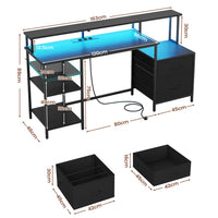 DE.SIKAIC Gaming Tisch Schwarz / Legierter Stahl / Modern Gaming Tisch mit led und Steckdose mit Druckerregal und Monitorständer 2 Haken Schwarz