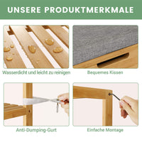 DE.SIKAIC Garderobenständer Bambus / Bambus / Klassisch Garderobenständer mit Sitzbank, Kleiderständer mit 10 Haken und Schuhregal, Stauraum unter der Sitzfläche, aus Bambus, 175 cm