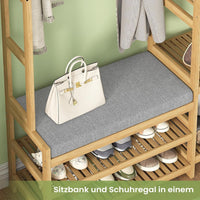 DE.SIKAIC Garderobenständer Bambus / Bambus / Klassisch Garderobenständer mit Schuhbank,Kleiderständer mit 5 Aufbewahrungsregale, Schuhregal, 10 Doppelhaken