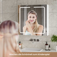 DE.SIKAIC Hängeschränke 65 cm Badspiegelschrank mit Beleuchtung, 2 Türen, verstellbaren Ablagen, 3 Farbtemperaturen, dimmbar, Weiß