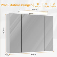 DE.SIKAIC Hängeschränke 80/90 cm Badschrank Spiegelschrank mit 3 Türen und Beleuchtung Steckdose Weiß