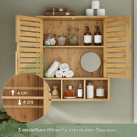 DE.SIKAIC Wandschränke Bambus / Bambus / Klassisch Badezimmer-Wandschrank aus Holz, Medizinschränke mit 2 Türen und verstellbaren Regalen über dem WC-Aufbewahrungsschrank mit 3 Fächern, Wandmontage, Organizer für Küche, Waschküche