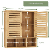 DE.SIKAIC Wandschränke Bambus / Bambus / Klassisch Badezimmer-Wandschrank aus Holz, Medizinschränke mit 2 Türen und verstellbaren Regalen über dem WC-Aufbewahrungsschrank mit 3 Fächern, Wandmontage, Organizer für Küche, Waschküche