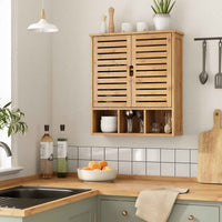 DE.SIKAIC Wandschränke Bambus / Bambus / Klassisch Badezimmer-Wandschrank aus Holz, Medizinschränke mit 2 Türen und verstellbaren Regalen über dem WC-Aufbewahrungsschrank mit 3 Fächern, Wandmontage, Organizer für Küche, Waschküche