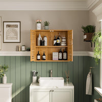 DE.SIKAIC Hängeschränke Bambus / Bambus / Klassisch Badezimmerschrank Hängend Bambus Wandschrank, Hängeschrank Medizinschrank mit höhenverstellbarer Regalebene, Badschrank Wandmontage, Wandregal, 20,7x59x51,8cm