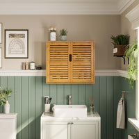 DE.SIKAIC Hängeschränke Bambus / Bambus / Klassisch Badezimmerschrank Hängend Bambus Wandschrank, Hängeschrank Medizinschrank mit höhenverstellbarer Regalebene, Badschrank Wandmontage, Wandregal, 20,7x59x51,8cm