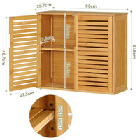 DE.SIKAIC Hängeschränke Bambus / Bambus / Klassisch Badezimmerschrank Hängend Bambus Wandschrank, Hängeschrank Medizinschrank mit höhenverstellbarer Regalebene, Badschrank Wandmontage, Wandregal, 20,7x59x51,8cm