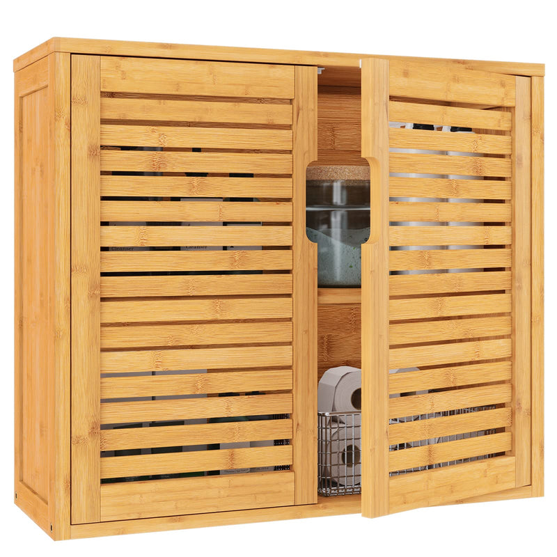 DE.SIKAIC Hängeschränke Bambus / Bambus / Klassisch Badezimmerschrank Hängend Bambus Wandschrank Medizinschrank Badschrank 20,7x59x51,8cm