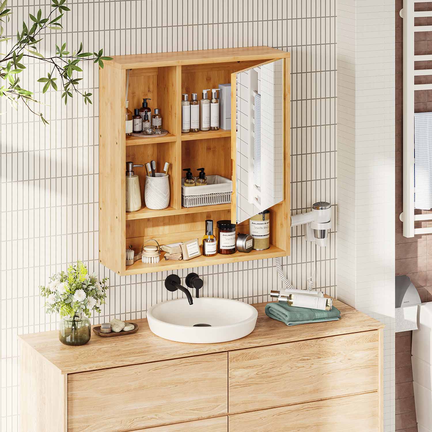 sikaic badezimmer-spiegelschrank aus bambus – praktisch und schön