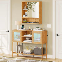 DE.SIKAIC Hängeschränke Bambus / Metall / Klassisch Medizinschrank mit Spiegel Hängeschränke zur Wandmontage mit Ablageflächen