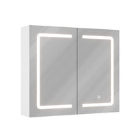 DE.SIKAIC Hängeschränke Weiß / Glas / Modern 70 cm Spiegelschrank mit LED Beleuchtung und Steckdose Doppeltür Weiß