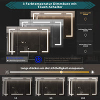 DE.SIKAIC Medizinschrank Weiß / Modern / Metall Spiegelschrank Bad mit LED Beleuchtung und Steckdose 100x60x13,5 cm