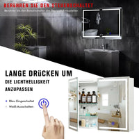DE.SIKAIC Medizinschrank Weiß / Metall / Modern Spiegelschrank Bad mit LED Beleuchtung und Steckdose Doppelspiegel