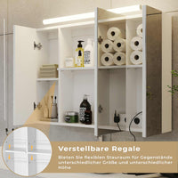 DE.SIKAIC Hängeschränke Weiß / Holz / Modern Badschrank Spiegelschrank mit 3 Türen und Glasablage Hängeschrank Beleuchtung Steckdose Weiß