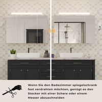 DE.SIKAIC Hängeschränke Weiß / Holz / Modern Badschrank Spiegelschrank mit 3 Türen und Glasablage Hängeschrank Beleuchtung Steckdose Weiß
