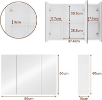 DE.SIKAIC Hängeschränke Weiß / Holzwerkstoff / 80x60x16cm 70/80 cm Spiegelschrank mit 3 verstellbaren Einlegeböden und 3 Türen Weiß