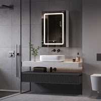 DE.SIKAIC Hängeschränke Weiß / Holzwerkstoff / Modern 50 cm Einzeltür Spiegelschrank Bad mit LED Beleuchtung mit Einstellbar Ablage