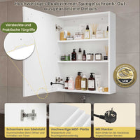 DE.SIKAIC Hängeschränke Weiß / Holzwerkstoff / Modern 50 cm Einzeltür Spiegelschrank Bad mit LED Beleuchtung mit Einstellbar Ablage