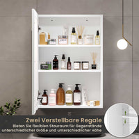 DE.SIKAIC Hängeschränke Weiß / Holzwerkstoff / Modern 50 cm Einzeltür Spiegelschrank Bad mit LED Beleuchtung mit Einstellbar Ablage