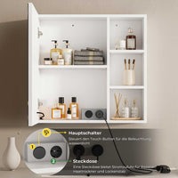 DE.SIKAIC Hängeschränke Weiß / Holzwerkstoff / Modern 60 cm Spiegelschrank Bad mit LED Beleuchtung und Steckdosen Weiß