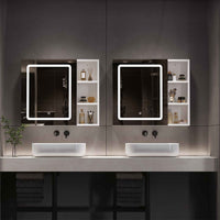 DE.SIKAIC Hängeschränke Weiß / Holzwerkstoff / Modern 70 cm Einzeltür Spiegelschrank Bad mit LED Beleuchtung mit Einstellbar Ablage und Offener Speicherplatz