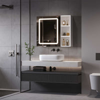 DE.SIKAIC Hängeschränke Weiß / Holzwerkstoff / Modern 70 cm Einzeltür Spiegelschrank Bad mit LED Beleuchtung mit Einstellbar Ablage und Offener Speicherplatz