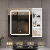 DE.SIKAIC Hängeschränke Weiß / Holzwerkstoff / Modern 70 cm Einzeltür Spiegelschrank Bad mit LED Beleuchtung mit Einstellbar Ablage und Offener Speicherplatz