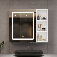 DE.SIKAIC Hängeschränke Weiß / Holzwerkstoff / Modern 70 cm Einzeltür Spiegelschrank Bad mit LED Beleuchtung mit Einstellbar Ablage und Offener Speicherplatz