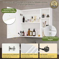 DE.SIKAIC Hängeschränke Weiß / Holzwerkstoff / Modern 70 cm Einzeltür Spiegelschrank Bad mit LED Beleuchtung mit Einstellbar Ablage und Offener Speicherplatz