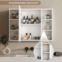 DE.SIKAIC Hängeschränke Weiß / Holzwerkstoff / Modern 80 cm Spiegelschrank Bad mit LED Beleuchtung und Steckdosen Weiß