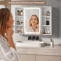 DE.SIKAIC Hängeschränke Weiß / Holzwerkstoff / Modern 80 cm Spiegelschrank Bad mit LED Beleuchtung und Steckdosen Weiß