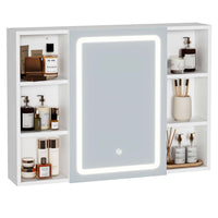 DE.SIKAIC Hängeschränke Weiß / Holzwerkstoff / Modern 80 cm Spiegelschrank Bad mit LED Beleuchtung und Steckdosen Weiß