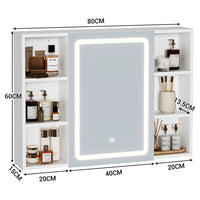 DE.SIKAIC Hängeschränke Weiß / Holzwerkstoff / Modern 80 cm Spiegelschrank Bad mit LED Beleuchtung und Steckdosen Weiß