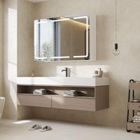 DE.SIKAIC Hängeschränke Weiß / Holzwerkstoff / Modern Beleuchteter Badezimmer-Spiegelschrank Bad, 80 x 60 x 16 cm, Weiß