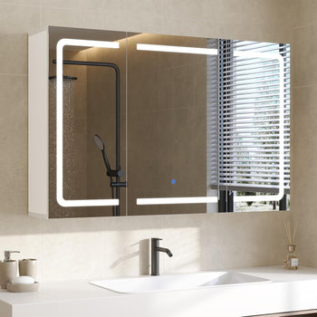 DE.SIKAIC Hängeschränke Weiß / Holzwerkstoff / Modern Beleuchteter Badezimmer-Spiegelschrank Bad, 80 x 60 x 16 cm, Weiß