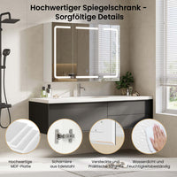 DE.SIKAIC Hängeschränke Weiß / Holzwerkstoff / Modern Beleuchteter Badezimmer-Spiegelschrank Bad, 80 x 60 x 16 cm, Weiß