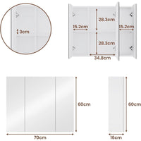 DE.SIKAIC Hängeschränke Weiß / Holzwerkstoff / Modern Spiegelschrank Bad mit 3 Türen Spiegel und Verstellbarem Regal 70x60x16cm Weiß