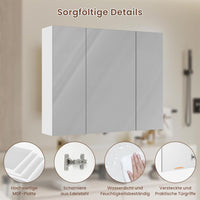 DE.SIKAIC Hängeschränke Weiß / Holzwerkstoff / Modern Spiegelschrank Bad mit 3 Türen Spiegel und Verstellbarem Regal 70x60x16cm Weiß