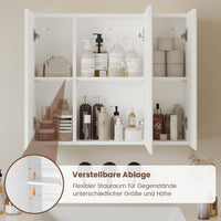 DE.SIKAIC Hängeschränke Weiß / Holzwerkstoff / Modern Spiegelschrank Bad mit 3 Türen Spiegel und Verstellbarem Regal 70x60x16cm Weiß