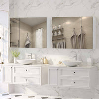 DE.SIKAIC Hängeschränke Weiß / Holzwerkstoff / Modern Spiegelschrank Bad mit 3 Türen Spiegel und Verstellbarem Regal 80x60x16cm Weiß