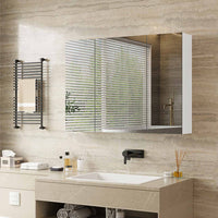 DE.SIKAIC Hängeschränke Weiß / Holzwerkstoff / Modern Spiegelschrank Bad mit 3 Türen Spiegel und Verstellbarem Regal 80x60x16cm Weiß