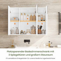 DE.SIKAIC Hängeschränke Weiß / Holzwerkstoff / Modern Spiegelschrank Bad mit 3 Türen Spiegel und Verstellbarem Regal 80x60x16cm Weiß