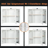 DE.SIKAIC Hängeschränke Weiß / MDF / Modern 70 cm LED Spiegel Spiegelschrank Bad mit 3 Türen und Steckdose Hängeschrank
