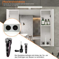 DE.SIKAIC Medizinschrank Weiß / MDF / Modern spiegelschrank Bad mit LED Beleuchtung,Steckdose und lichtschalter Badezimmer spiegelschrank mit 3 Türen,badschrank mit Spiegel,Hängeschrank,badspiegel,Weiß