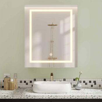 DE.SIKAIC Hängeschränke Weiß / Metall / Modern 51 cm Einzeltür Spiegelschrank mit LED und Verstellbaren Ablagen Weiß