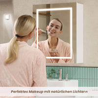 DE.SIKAIC Hängeschränke Weiß / Metall / Modern 51 cm Einzeltür Spiegelschrank mit LED und Verstellbaren Ablagen Weiß