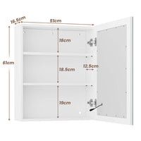 DE.SIKAIC Hängeschränke Weiß / Metall / Modern 51 cm Einzeltür Spiegelschrank mit LED und Verstellbaren Ablagen Weiß